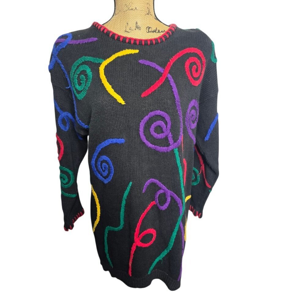 Vintage 90s Colorful Geometric Whimsy Oversized Sweater